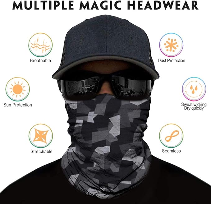 Venswell Neck Gaiter Face Mask Men Women,Seamless Bandana Rave Face Cover Scarf Mask,Balaclava,Headband, Head Wrap,Headwear