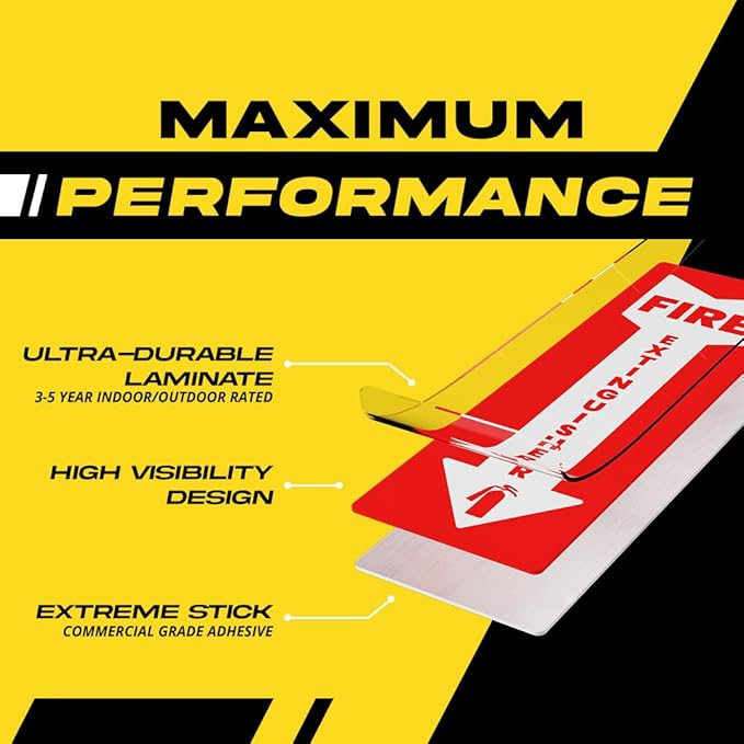 Fire Extinguisher Sticker (Vertical) for Commercial and Business Use: Office, Facility, Landlord - High Visibility Fire Extinguisher Sign for Safety and Compliance: Size 6" x 2", 4 Labels