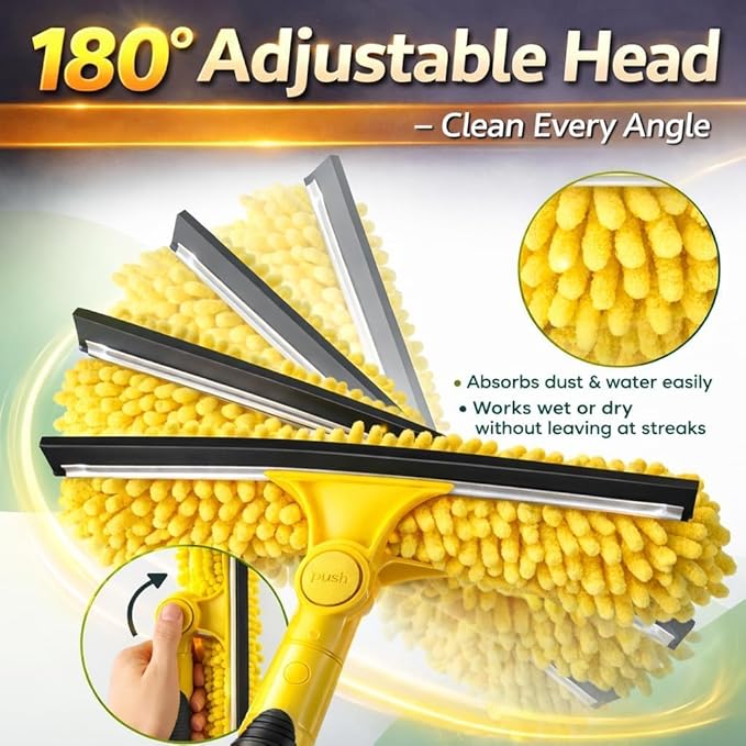 18FT High Reach Window Squeegee with Extension Pole, 2 in 1 Window Washing Kit with 3-Stage Telescopic Pole & Rotatable Head, No-Ladder Window Cleaner for High Window, Solar Panel, RV & Outdoor Glass