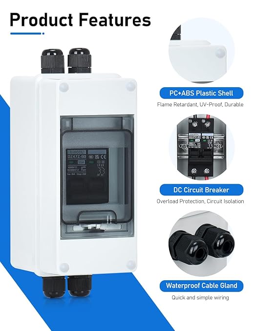 DIHOOL 15 Amp Circuit Breaker Box DC 1000V, Solar Panel Disconnect Switch