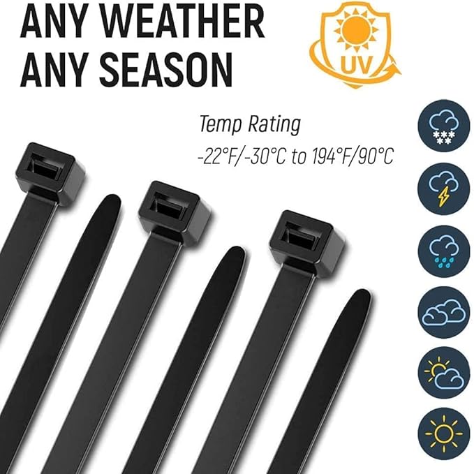 ALBO Zip Ties Black 24 Inch 50 Pack 200 lb, Long Plastic Cable Ties Thick 0,35 Inch Tie Wraps Heavy Duty UV Resistant Nylon Wire Ties for Indoor and Outdoor