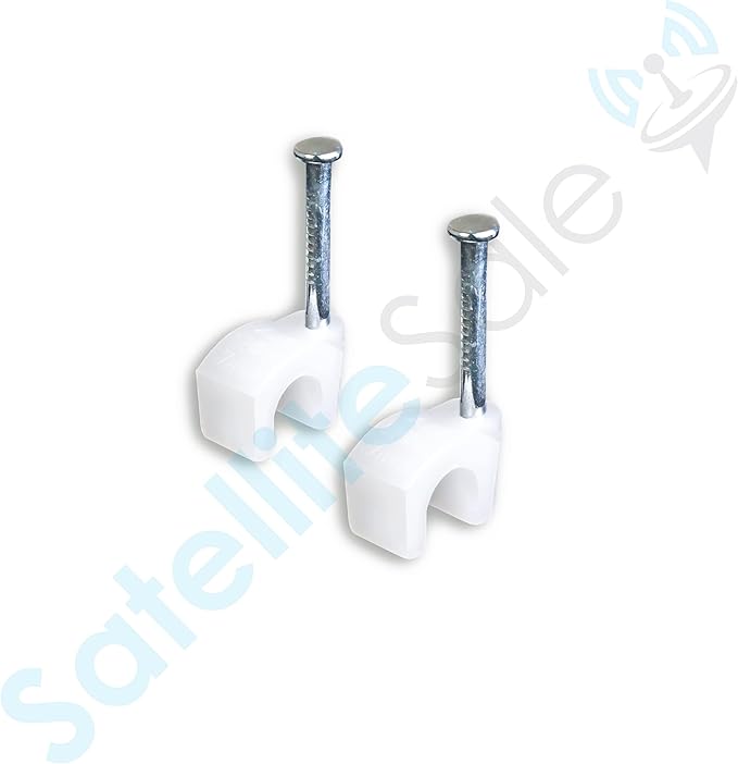 SatelliteSale Single Nail White Round Clips for Ethernet Coaxial Telephone Cable TV Wire Cable Management 100 Pcs