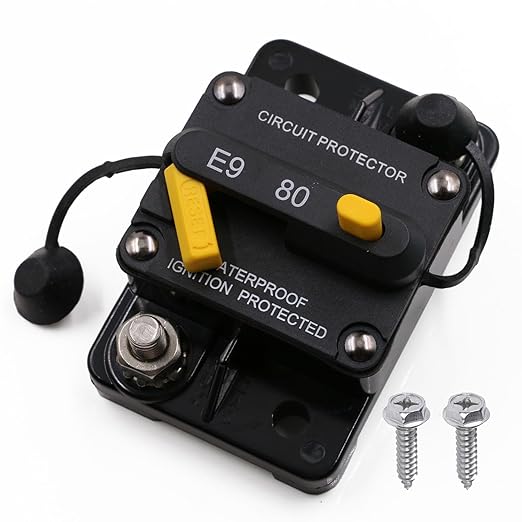 Overload Protection 80A Circuit Breaker Manual Reset 12V-72V for Car Automotive RV Solar DC System, T3 Resettable Breaker for Boat Trolling Motors, IP67 Waterproof, 80 Amp