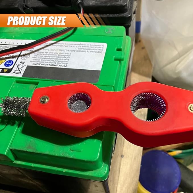4-in-1 Car Battery Terminal Cleaning Brush- 1/2" & 3/4" Inner & Outer Thread Copper Tubing Pipes Brush- Rustproof Machine Parts Cleaner Tool for Plumbing Installation Soldering Brazing (Red)