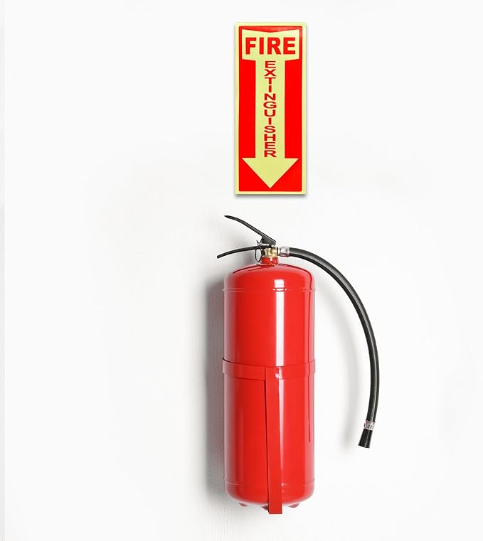 Glow in the Dark Fire Extinguisher Signs Stickers - 3 Pack 4 x 10.5 Inch – Photoluminescent, Protected with UV and Fade-Resistant Lamination, for Business, Schools, Hospitals - Made in USA