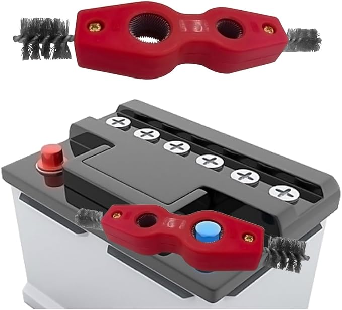 4 in 1 Car Battery Terminal Cleaner, Car Battery Post Cleaner, Anti-Rust Car Battery Terminals Machine Parts Cleaning Brush, Universal Car Cleaning Tool Accessories (Red, 1PC)