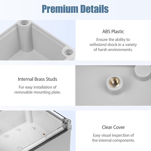 LeMotech Junction Box IP67 Waterproof Dustproof Electrical Box Project Box DIY Enclosure Gray with Transparent Clear Cover, External Size 7.9x5.9x3.9in (200x150x100mm)