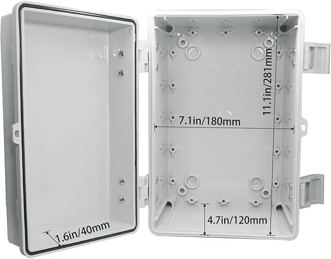 Waterproof Electrical Box Dustproof Junction Box Weatherproof IP67 ABS Plastic Enclosure Switch Router Project Box with Mounting Plate with Wall Bracket 2 Cable Glands Grey 11.8"x7.9"x6.7"