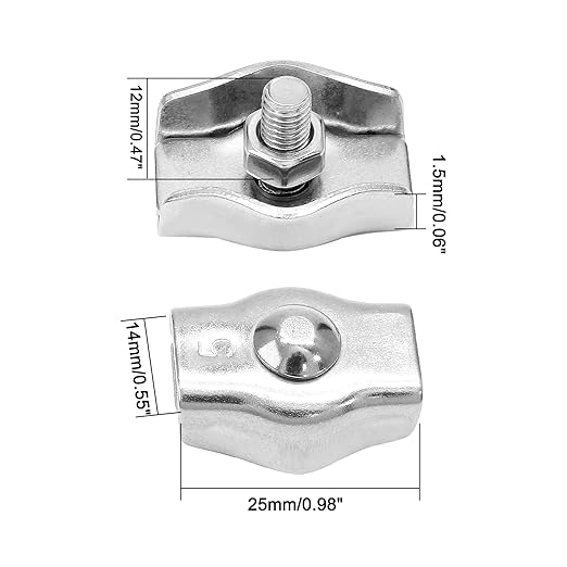 10 Pcs M5 Stainless Steel Single Wire Rope Clips, Simplex Bolt Cable Clamp for 3/16 Inch Diameter Wire Cable