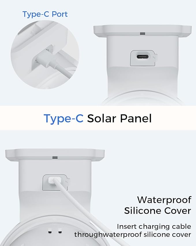 MUBILIFE 5W Solar Panel for Security Camera Wireless Outdoor, with Micro USB & Type-C Port, Continuous high-Efficiency Solar Power, IP66 Weatherproof, 360° Adjustable Bracket, 10ft Cable