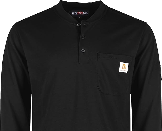 BOCOMAL FR Shirts Flame Resistant Shirt 5.5oz 100% Cotton Light Weight CAT2 Fire Retardant Henley Shirts