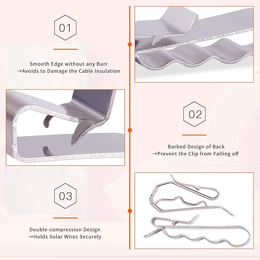 60 Pieces Stainless Steel Cable Clips kit with 34 mm 23mm 14mm Wiring Frame Clip PV Module Wire Management for Solar Application Trailer Boat Auto