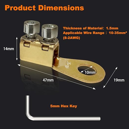 GKG 5Pcs 8-2AWG Battery Lugs, Heavy Duty Wire Lugs, Battery Cable Ends, Ring Terminals, Crimpless Dual Bolt-On Battery Terminal Connectors Lugs for Automotive, Marine, and Solar Power Applications