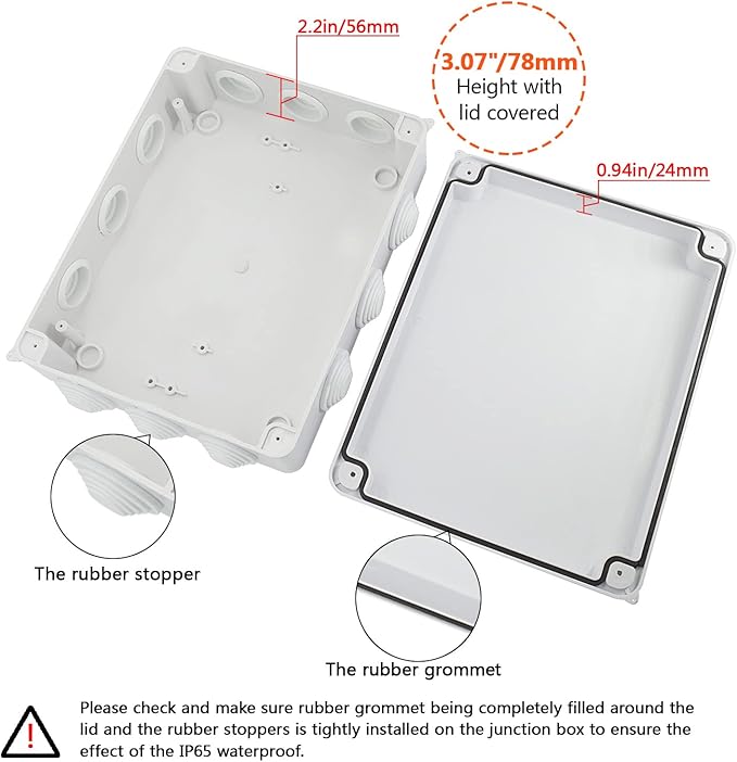 LeMotech Junction Box, ABS Plastic IP65 Waterproof and Dustproof, Universal Electrical Enclosure, Outdoor and Indoor Project Box 10 x 7.9 x 3.1 inch (255 x 200 x 80 mm)