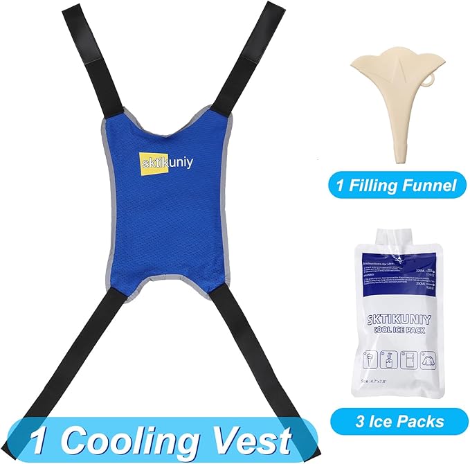 Cooling Vest with 3 Ice Packs, Lightweight Breathable Design, Adjustable Shoulder Straps, Reflective Trim, Blue