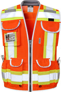Dib Safety Reflective Vest Heavy Duty, High Visibility Two Tone Engineer Vest, Padded Collar, Retractable ID Pocket, Made with 3M Reflective Tape, Orange XL