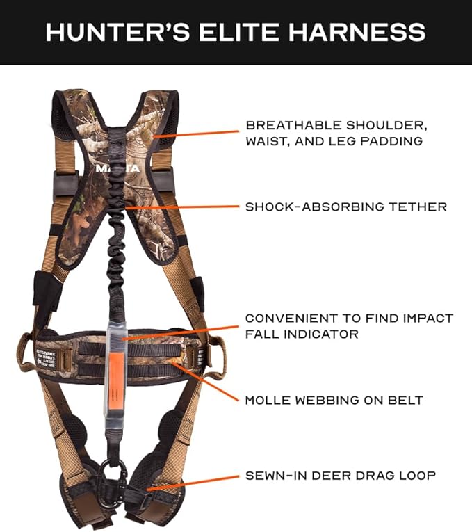 Malta Hunting Safety Hunter's Elite Safety Harness Set with Tree Strap, Deer Drag/Suspension Relief Strap