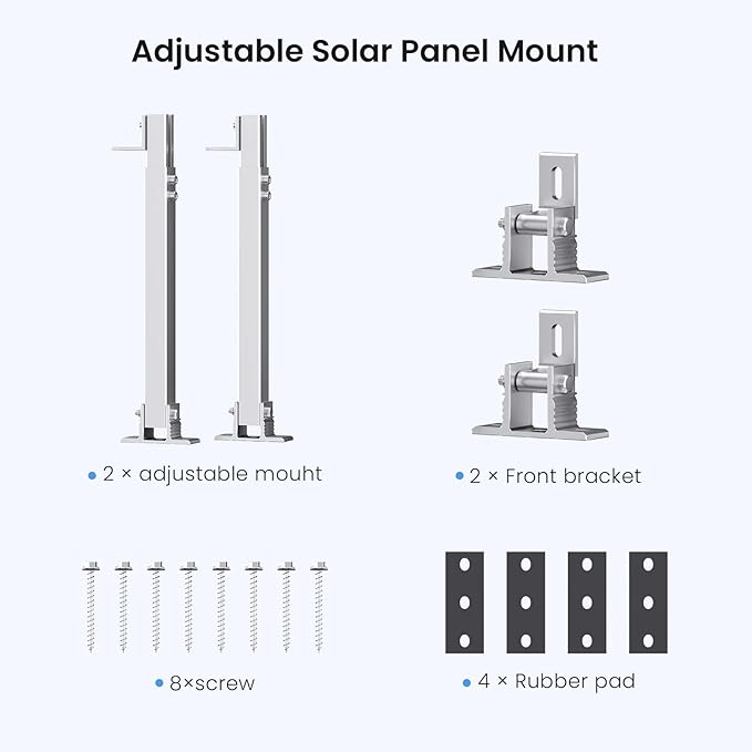 Adjustable Solar Panel Tilt Mount Brackets, Aluminum Alloy, 15°–30° Tilt, for 50–400W Solar Panels, Roof, RV, Boat, Flat Surface & Off-Grid Use (1 Set)