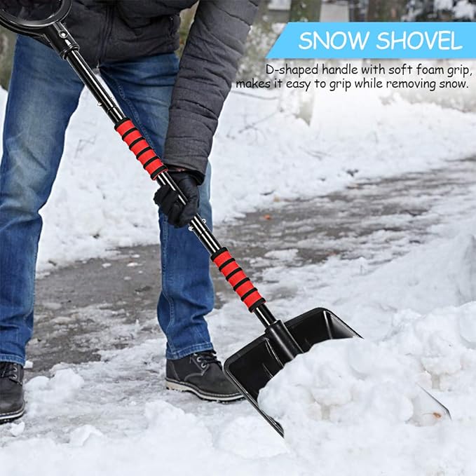 Snow Shovel Kit Removal Tools - 5 in 1 Foldable Car Snow Shovel + Snow Brush + Ice Scraper + Glove + Mini Ice Scraper, Portable Emergency Snow Remover Shovel Set for Car Truck Camping Outdoor