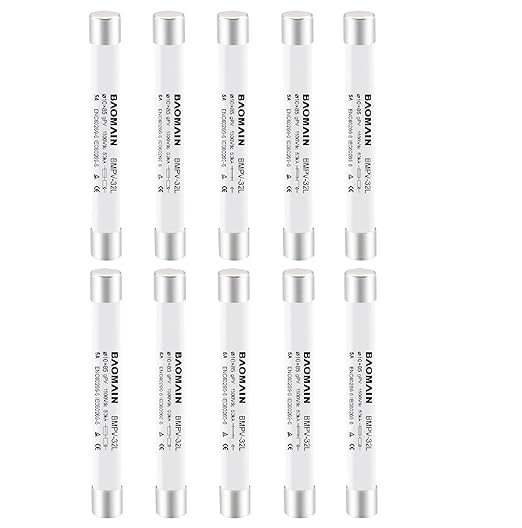 Baomain 10-Pack gPV Solar PV Fuse 5A 1500V DC, 10x85mm, 50kA Breaking Capacity, CE Listed for Photovoltaic Systems, Combiner Boxes (5 Amp.)