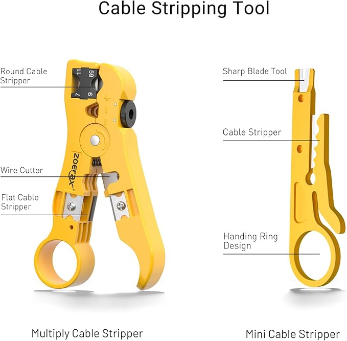 Network Tool Kit, ZOERAX 11 in 1 Professional RJ45 Crimp Tool Kit - Pass Through Crimper, RJ45 Tester, 110/88 Punch Down Tool, Stripper, Cutter, Cat6 Pass Through Connectors and Boots