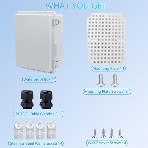 IP67Junction Box, ABS Plastic Outdoor Waterproof Box Electrical Enclosure with Stainless Steel Latch, Hinged Cover Electric Box with Mounting Plate 8.3"x6.3"x3.9"