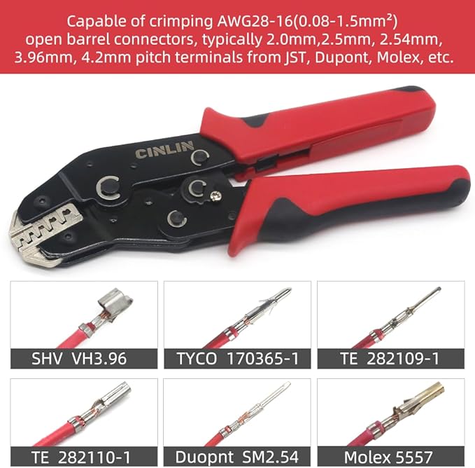 SN-68B Ratcheting Wire Crimping Tools for JST PH 2.0mm, XH 2.5mm, VH 3.96mm, JWPS 4.0mm Pitch, Dupont 2.54mm Pitch, Molex Style AMP JST TYCO Open Barrel Terminals, AWG28-16(0.08-1.5mm²)