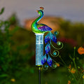 Peacock Rain Gauge Outdoor 36.6" Solar Powered Large Rain Gauges Freeze Proof Water Gauge with Metal Stakes Decorative for Garden,Lawns,Patio