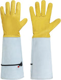 HANDLANDY Rose Pruning Gardening Gloves for Men Women, Thorn Proof Forearm Protection Leather Garden Gloves, Gardening Gifts for Gardeners (Golden Yellow, Medium)