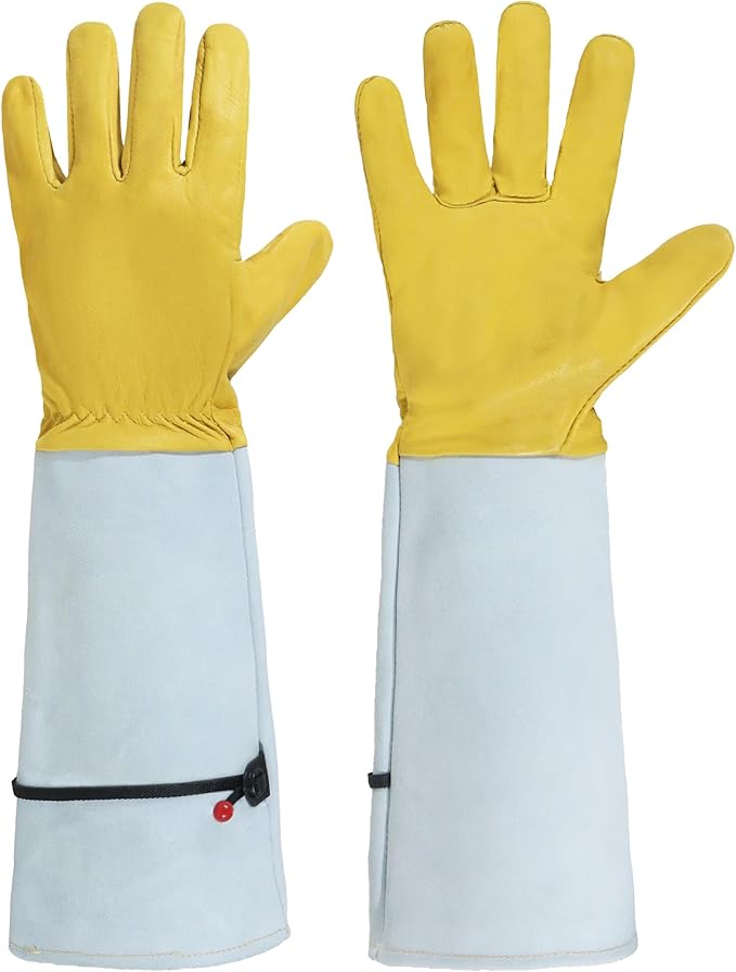 HANDLANDY Rose Pruning Gardening Gloves for Men Women, Thorn Proof Forearm Protection Leather Garden Gloves, Gardening Gifts for Gardeners (Golden Yellow, Medium)
