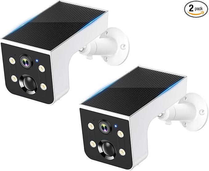 Solar Powered Security Camera Outdoor: 2 PCS AI Motion Detection 2K Outdoor Cameras Wireless - Continuous Power for Home & Business Monitoring