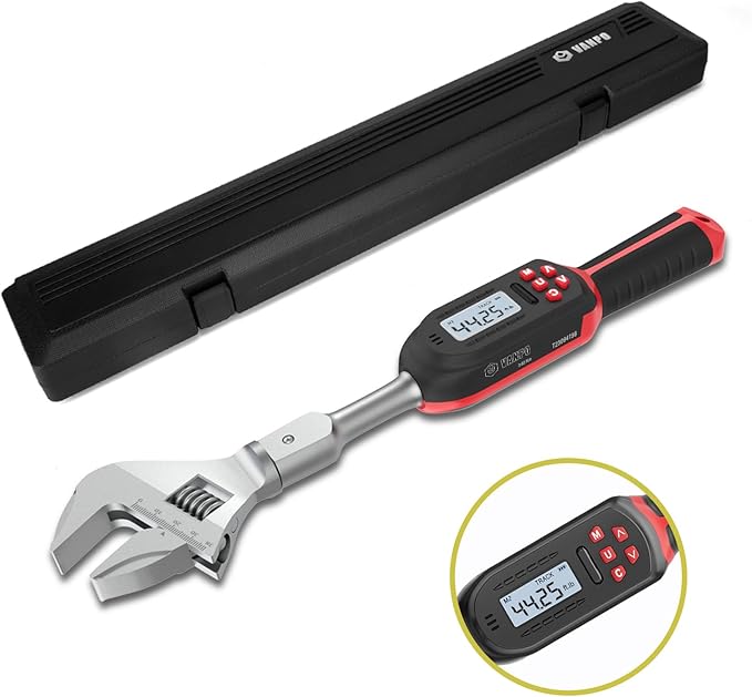 VANPO Hvac Torque Wrench 2.2-44.2 ft.lb/3-60 N.m, 9×12 mm Open End, 38 mm Adjustable Jaw, Accuracy ±2%, LED and Buzzer Notification, Adjustable Torque Wrench for Mini Split AC, Pipeline
