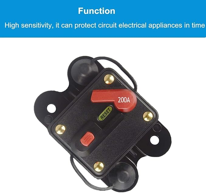 200Amp Circuit Breaker Manual Reset Fuse holder, 30A-300A 12V-24V DC Protection Reset Fuse for Trolling Motor Auto Car Marine Boat Stereo Audio Inline Fuse Inverter (200A)