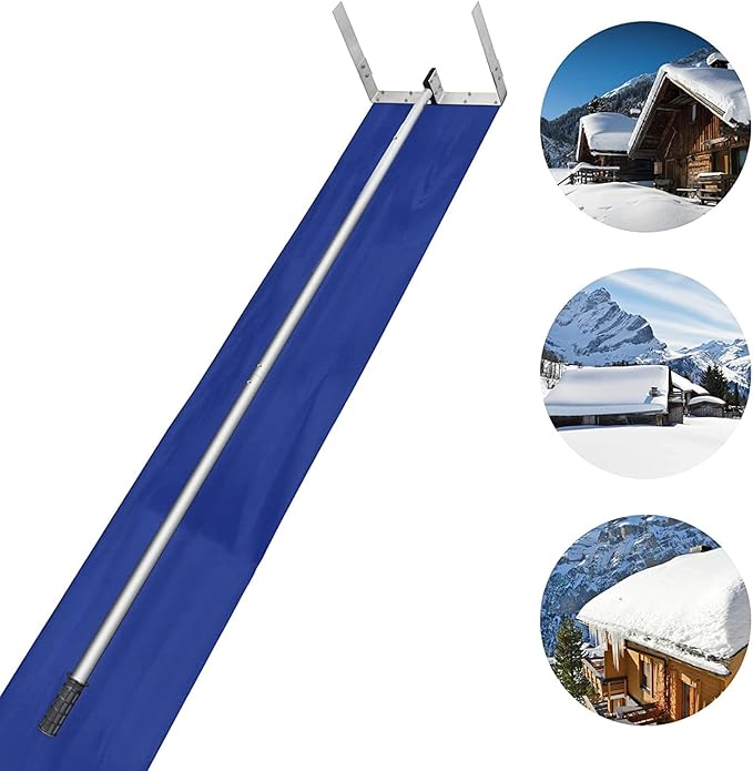 Premium 20 Feet Aluminum Snow Rake with Anti-Skid Handle & Snow Slide - Efficiently Remove Snow, Leaves, and Debris