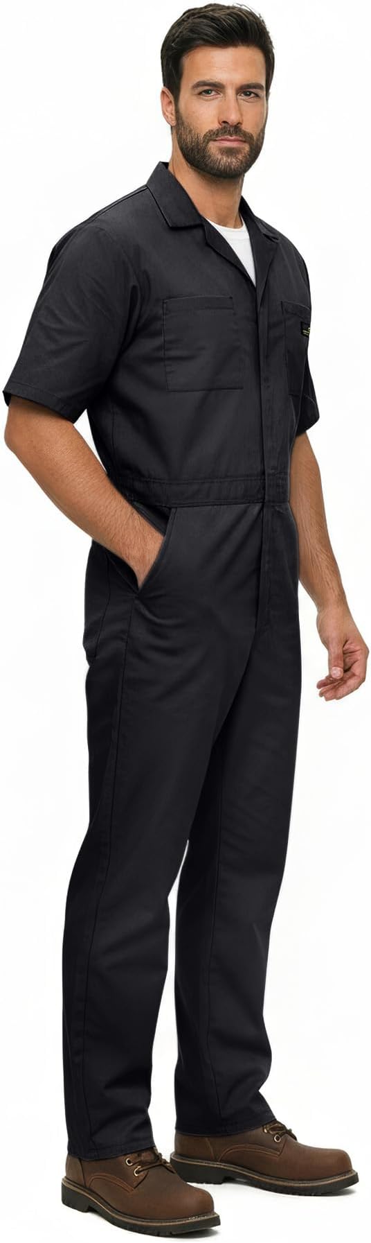 Natural Uniforms Mens Short Sleeve Zip Up Coverall, Stain and Wrinkle Resistant (Black, Large Tall)