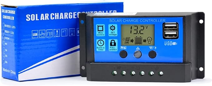 Solar Charge Controller PWM 30A 12V/24V Auto Parameter Solar Panel Regulator with Adjustable LCD Display Dual USB Port Timer Setting PWM MPPT