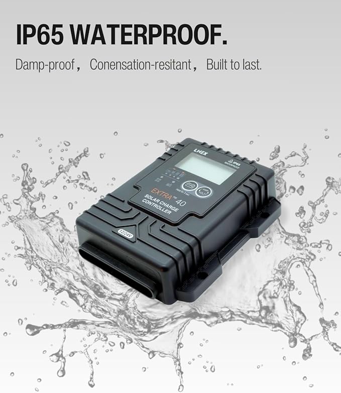 Solar Charge Controller Waterproof, 40A Solar Panel Regulator with Temp Sensor,Backlit LCD, 12V/24V PWM Solar Controller for LiFePO4,AGM, Gel, Flooded and Lithium Battery