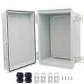 Waterproof Junction Box, ABS Plastic Electrical Box with Stainless Steel Latch, Hinged Cover Electric Project Enclosure Box with Mounting Plate, Wall Brackets & Cable Gland 8.7"x6.7"x4.3"