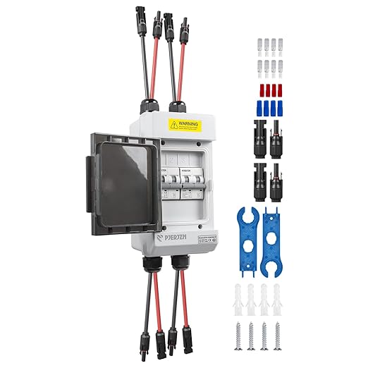 Solar Panels Disconnect Switch 60A 400VDC PV Shut Off Switch Outdoor 2 String Circuit Breaker Box IP66 Waterproof UV-Proof