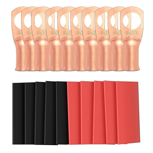 10pcs 6 Awg - 3/8" (M10) Sanuke Wire Lugs Ring Terminal Connectors Ends, Heavy Duty Wire Connectors, Battery Cable Lug Wire Electrical Eyelets with 3:1 Dual Wall Adhesive Heat Shrink