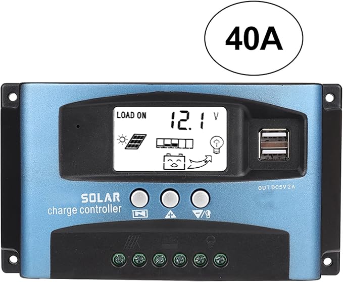 FOSA MPPT Solar Controller, Dual USB, 12V, 40A, LCD Display, Solar Panel Regulator, Blue