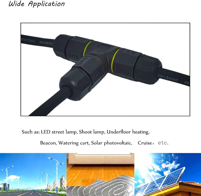 3 Way Junction Box IP68 Waterproof Electrical Junction Box 2 Pin/3 Pin/4 Pin Junction Box Outdoor Cable Connector for Underground/Outdoor Ø 4.5mm-10mm, Shielded Field Installable - 2Pin