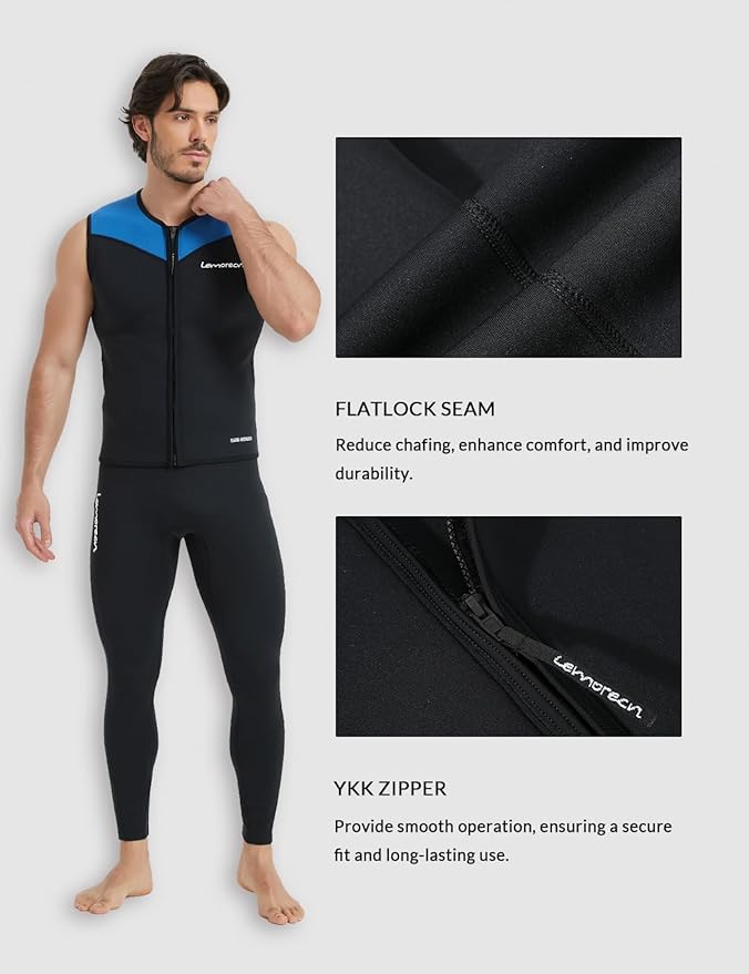 Lemorecn Mens Wetsuit Top Premium Neoprene 3mm Zipper Wetsuit Vest