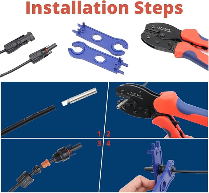 MC-4 Connector kit Solar Cable Connector kit 12 Pairs of Solar connectors and 2 Spanner Wrenches Along with a Wire Crimper Photovoltaic System Connector kit