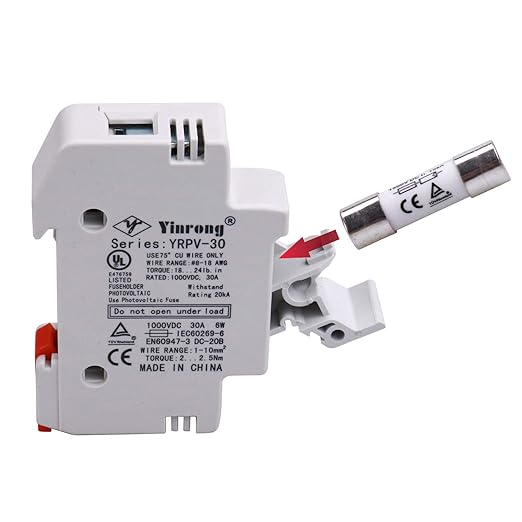 ZOOKOTO Solar Fuse Holder 10A 1000V DIN Rail Mount 1 Pole White Plastic Housing with 10x38mm 1 Fuse 10A