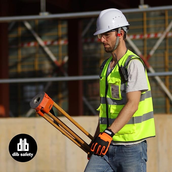 Dib Safety Reflective Vest ANSI Class 2, High Visibility Vest with Pockets and Zipper, Construction Work, Hi Vis