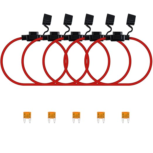 MuHize Inline Fuse Holder, 5 Pack 16 AWG Mini Fuse Holders with 5A ATM Mini Blade Fuses, Waterproof Blade Fuses Holder for Automotive Marine