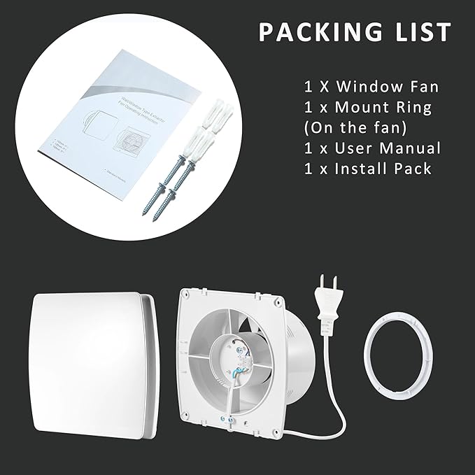 4" Exhaust Fan, 50CFM Quiet Small Window Wall Mount Vent Extractor Fan for Kitchen Bathroom Workshop Garage (US Cord)