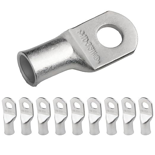 1/0 AWG (0 Gauge) 3/8" Stud, (Wide Pad) Tinned Copper Battery Cable Ends, Wire Lugs, Marine Grade, MD1038PW