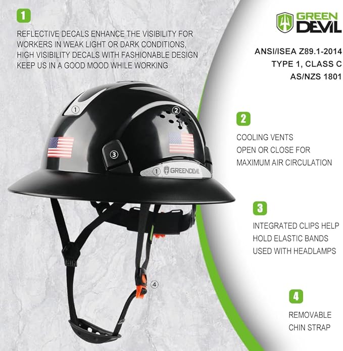 Full Brim Hard Hat Vented Construction Safety Helmet OSHA Approved Cascos De Construccion Work Hardhats with Cooling Towel for Men&Women 6 Point Adjustable Ratchet Suspension